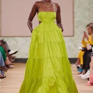 NWT Aje Sartre Cut Out Tiered Maxi Dress in Chartreuse Green size UK 14 US 10